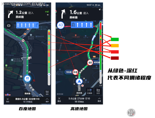 高德地图黄色路段代表什么